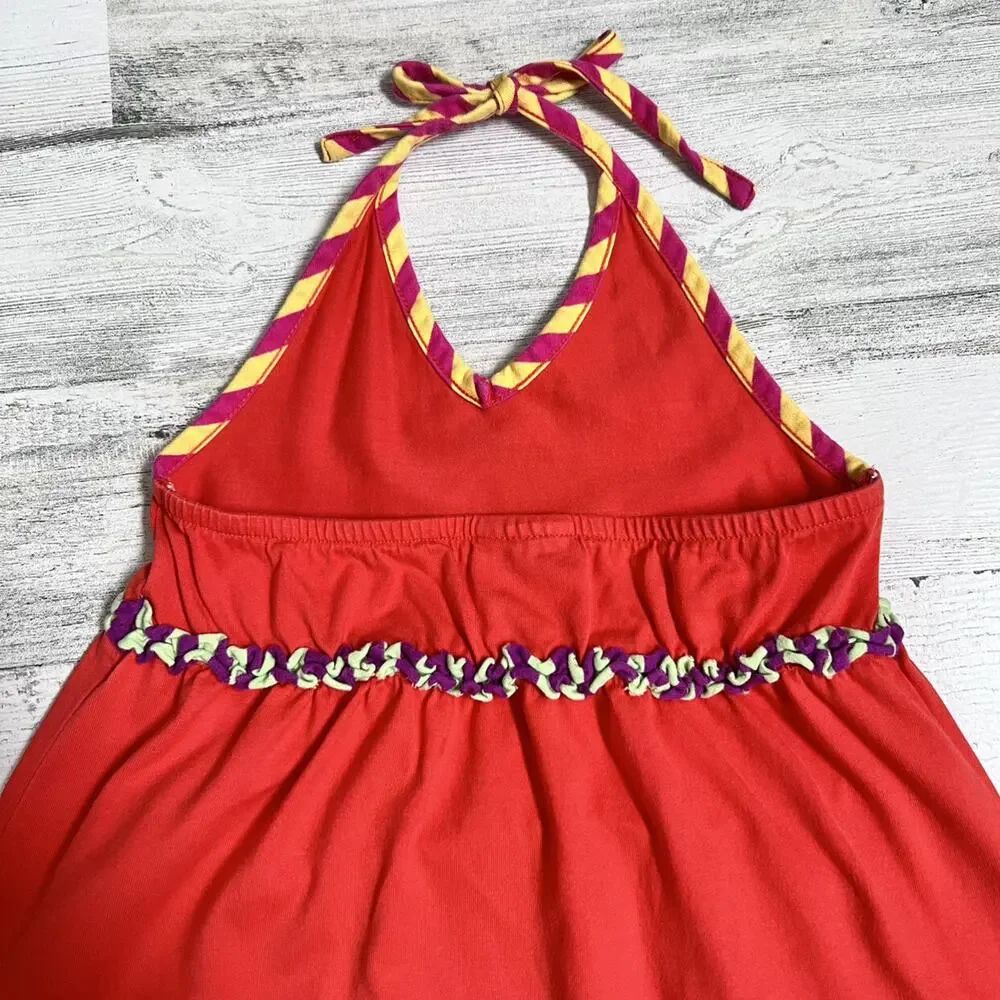 Hanna Andersson Sundress Girls Size 6/7 Orange Halter Ruffle Summer